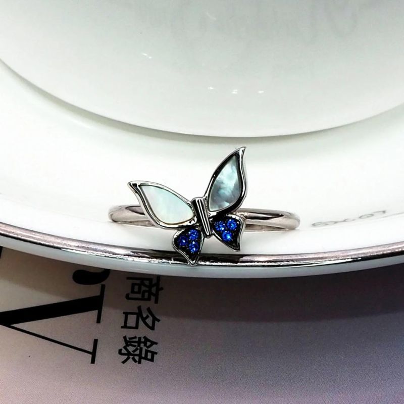 New Design 925 Sterling Silver Classic Pearl Butterfly Earrings with Sapphire Stones