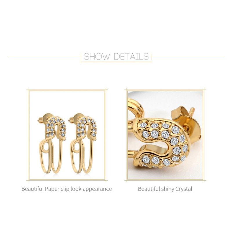 Paper Clip Look Appearance Earring with Shiny Crystal CZ
