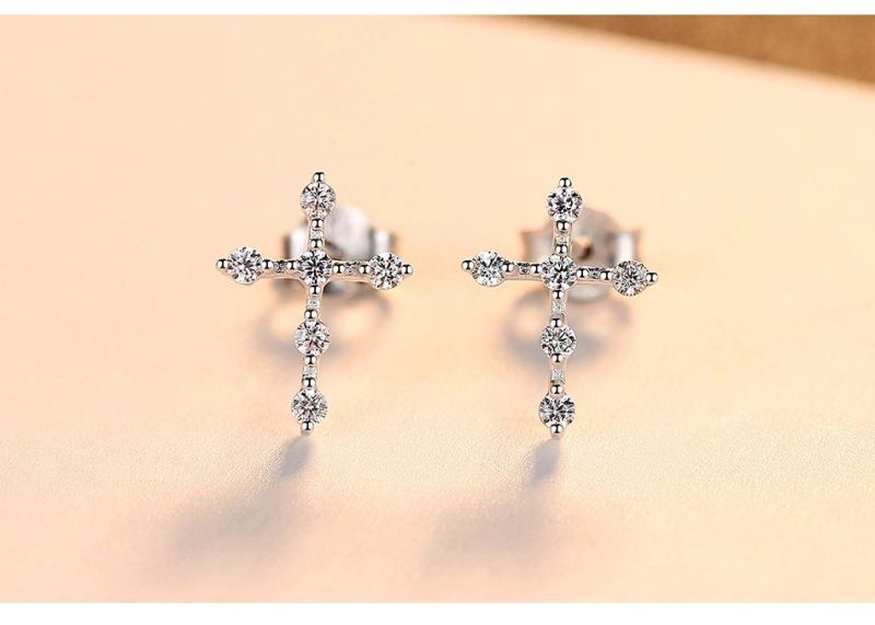 Christ Cross Golden Plated Silver Mini Earrings Stud