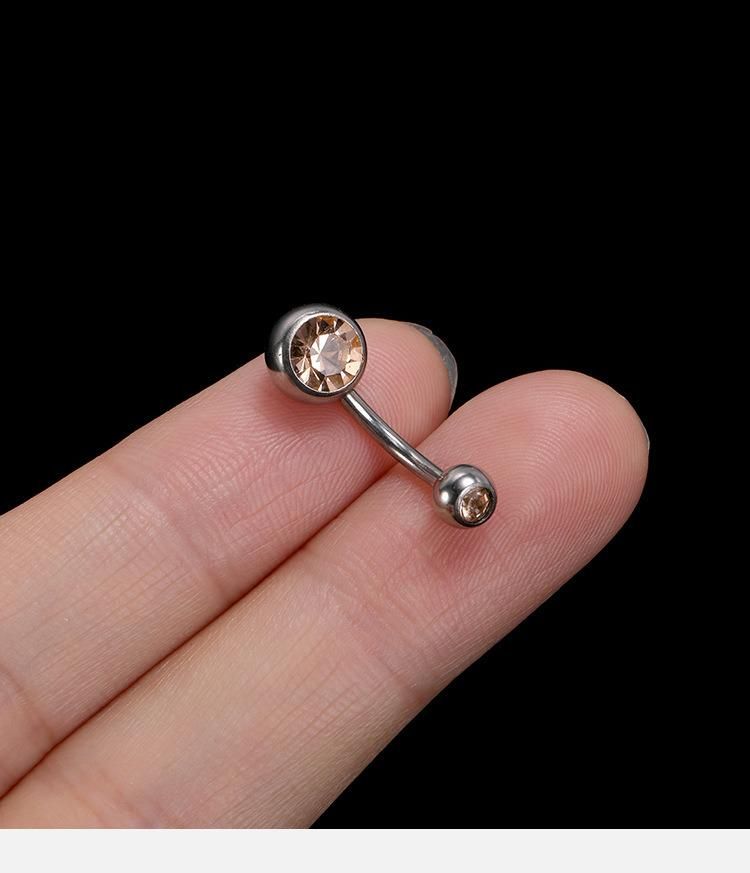 Wholesale Titanium Steel Buckle Double Headed Zircon Belly Button Ring Color Round Fake Umbilical Puncture Fashion Navel Ring Body Piercing Jewelry