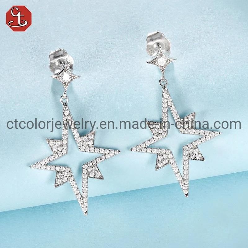925 Silver Plated Octagonal Star Earrings Fashion Ladies Charm Earrings