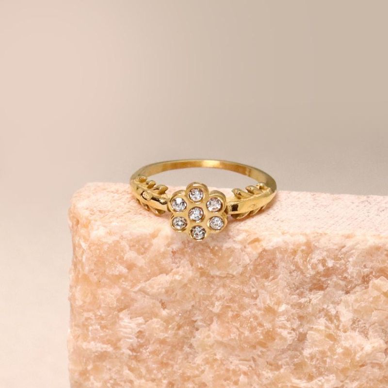 2022 Gold Flower Design CZ Stone Engagement Rings for Women Jewelry Love Wedding Ring Woman