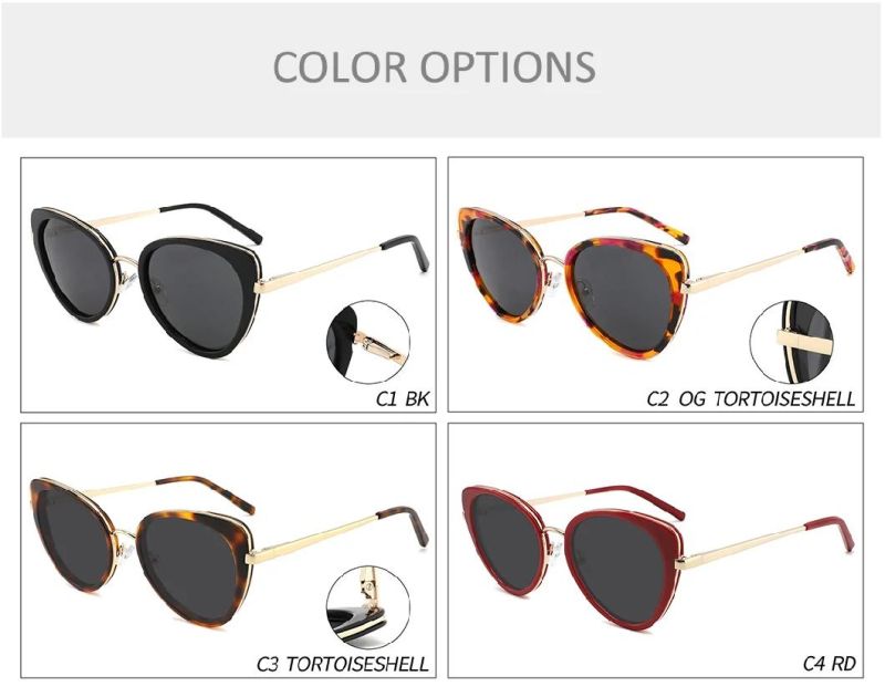 High Quality Fashion Sunglasses Acetate and Metal Mixed Sunshades for Ladies