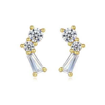 Men&prime; S Sterling Silver Jewelry 14 K Gold Plated Diamond Stud Earrings