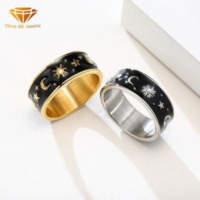 Stainless Steel Star Moon Epoxy Ring Men&prime;s Trendy Ring Index Finger Accessories Jewelry Wholesale SSR2495