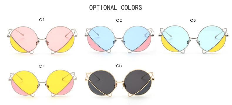 2022 Latest Design Personality Stylish Attractive Double Colors Lenses Planet Shape Round Metal Frame Trendy Sunglasses