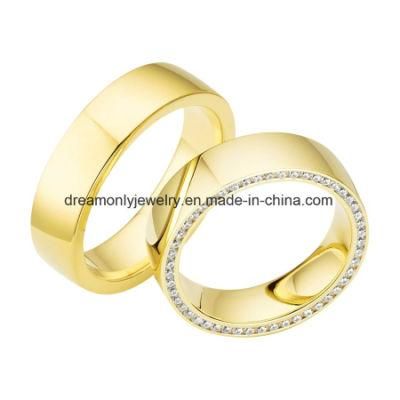 Gold Wedding Ring Circle CZ Zircon Stone Ring Couple Ring