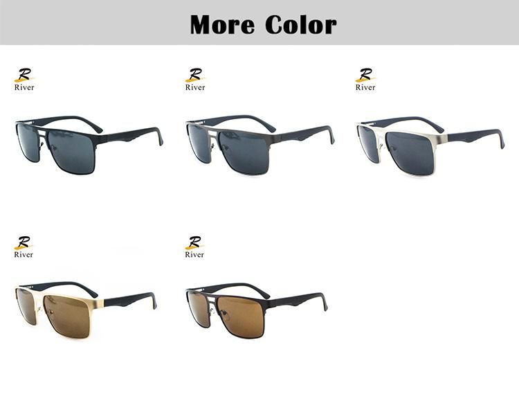 Square Custom Logo Ready Fashion Metal Frame Polarized Men Sunglasses