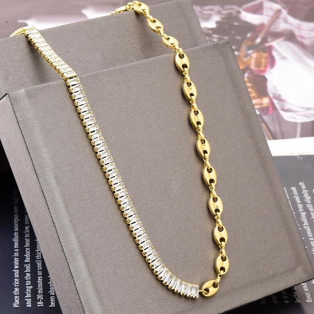 Factory Wholesale Fashion Jewelry Ins Fashion New Beautiful Semi Shiny Zircon Semi Pig Nose Chain Gold Plated Necklace Jewelry