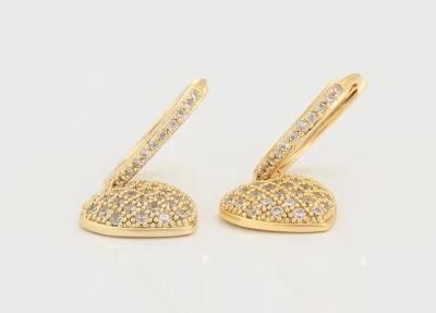 Jewelry New Design Fashion, Elegant and Romantic Heart-Shaped Full Diamond 14K Gold-Plated Earrings