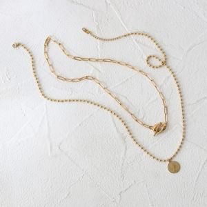 Double Layer Chain Necklace 18K Gold Plated Stainless Steel Paper Clip Chain Ot Togagle Elizabeth Cion Pendant Necklace