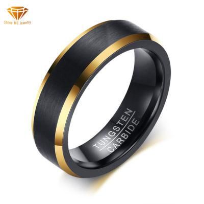Factory Wholesale Electroplating Edge Gold Brushed Tungsten Steel Ring Fishing Tungsten Gold Ring for Men Tst8134