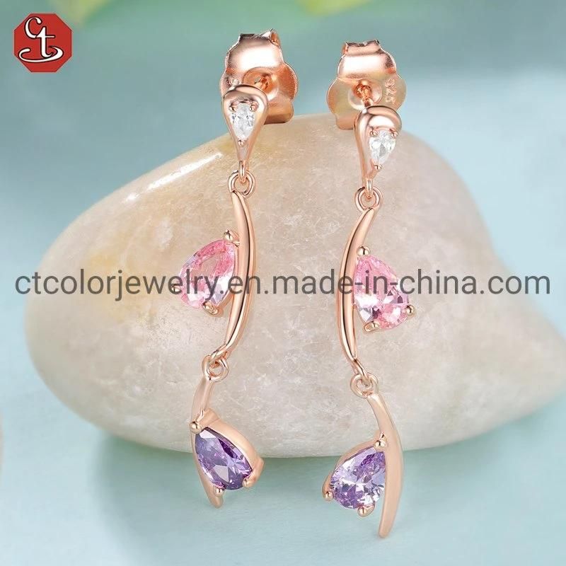 Fashion Jewelry 925 Sterling Silver Cubic Zirconia Classic Gem Blue Stone Earrings