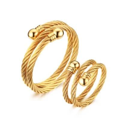 Couple Special Spiral Stainless Steel Gold Plating Ring for Gift