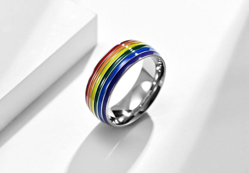 Fashion Jewelry Rainbow Flag Gay Gay Titanium Steel Ring 18K Gold Plated Lara Ring SSR2050g