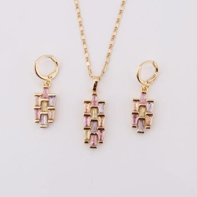 Women Fashion Accessories 18K Gold Plated Alloy Silver Jewelry Chain Sets Pendant Necklace with CZ Crystal