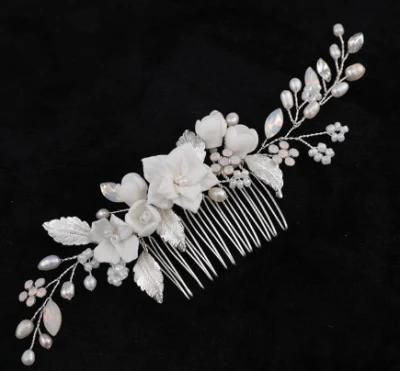 Bridal Wedding Crystal Ceramic Flower Hair Pin Hair Vines Headband Hair Comb Headpiece