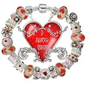 European Silver Red Beaded Charm Bracelets (GQ91)