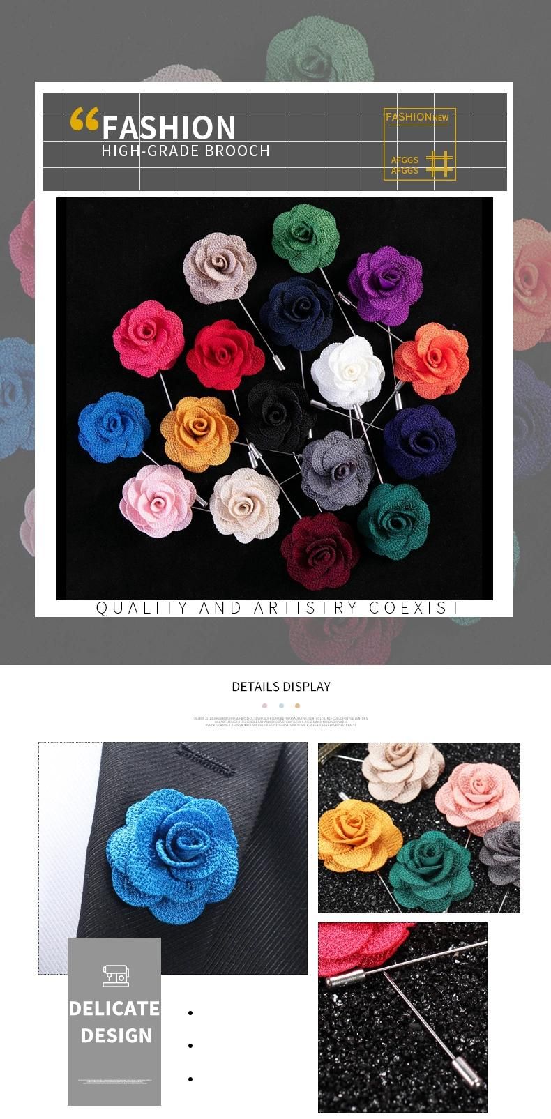 Soloid Color Flower Lapel Pin Casual Fashion Handmade Suit Boutonniere Stick Brooches