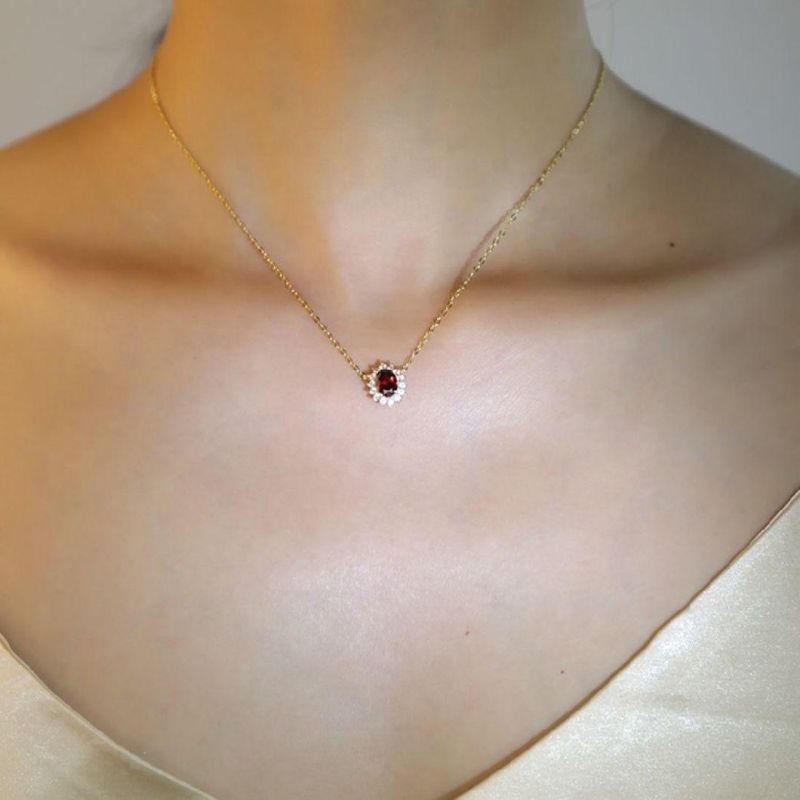 925 Sterling Silver Red Zircon Pendant Necklace for Women Luxury Temperament Wedding Party Jewelry Girlfriend