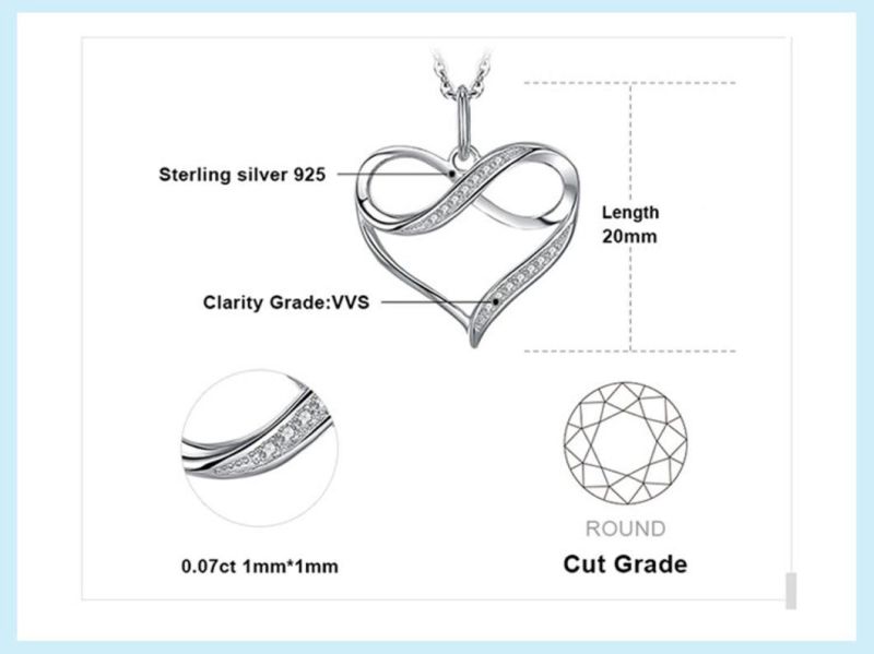 925 Sterling Silver Jewelry Love Infinity Heart Pendant Necklace Fashion Jewelry Wholesale