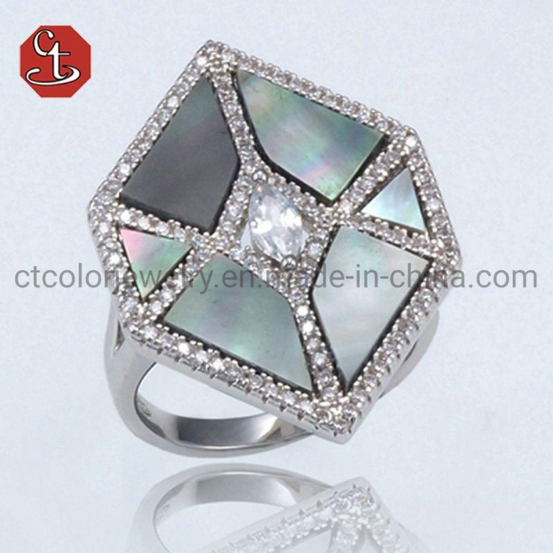 925 Sterling Silver Ring with Mother of Pearl 3A Inlaid Shell Finger Rings