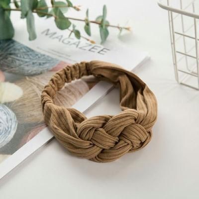 Chinese Knot Wide Side Cross Headband Knitted Middle Knotted Makeup Face Head Band