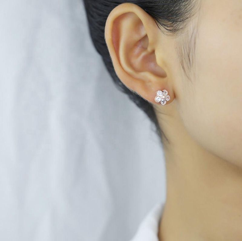 Real 925 Sterling Silver Earrings Sweet Flower with Zircon Stud Earrings for Women Girls Trendy Jewelry Gift
