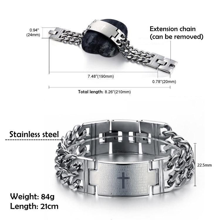 Stainless Steel Cross Chain Bracelets for Mens Link Chain Wristband Bangle Bracelets