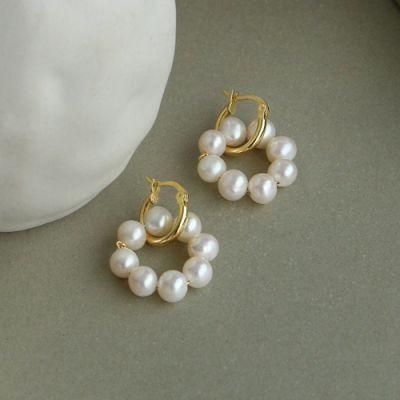 Best Brand 925 Sterling Silver 2021 New Korean Huggie Baroque Pearl Hoop Earrings