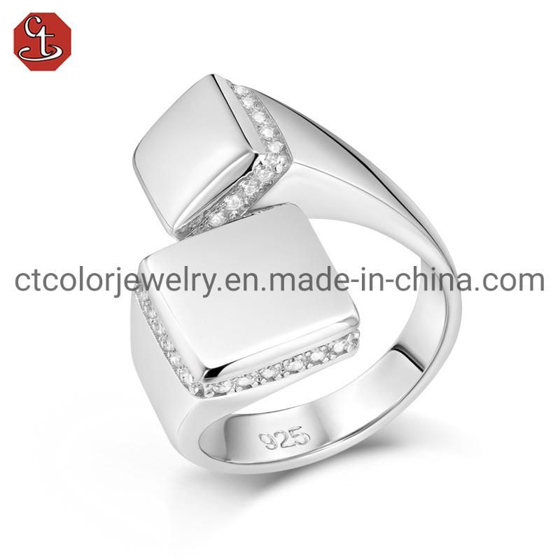 925 Silver Jewelry Open Adjustable Square Ring for Men