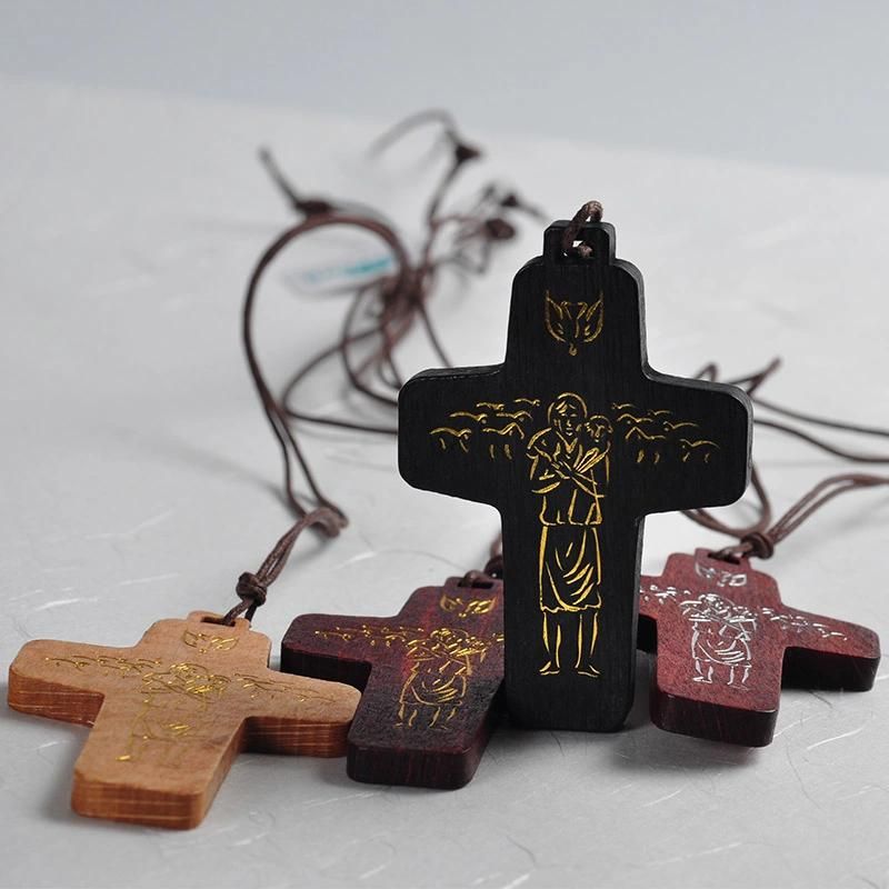 Nice Wooden Cross Rosary Cord Necklace