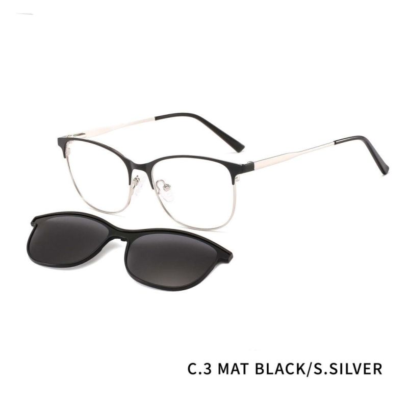Men Metal Optical Frame with Magnetic UV400 Clip on Polarized Sunglasses