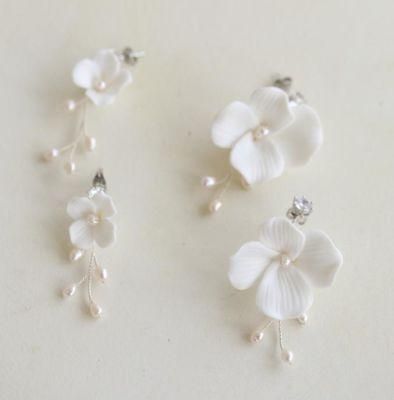Bridal Natural Pearl Earring, Wedding Flower Earring for Brides