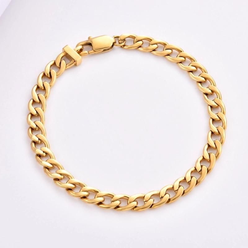 Fashion Jewelry 8inch 316L Stainless Steel Fine Jewellery Gold Plated Figaro Chain Bracelet