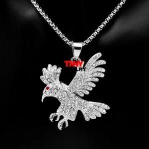 24&quot; Stainless Steel Animal Wings Eagle Iced out 18K Gold Pendant Necklace Charm Bling Cubic Zircon Men&prime;s Hiphop Jewelry