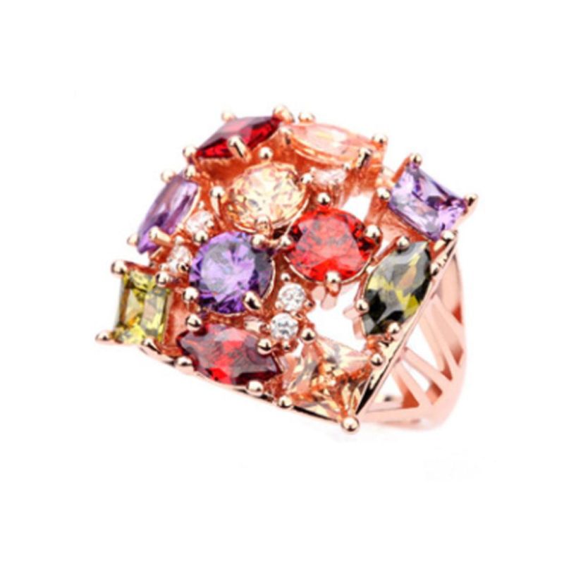Cubic Zircon Gold Plating Ring Fashion Jewelry Colorful Stone Ring