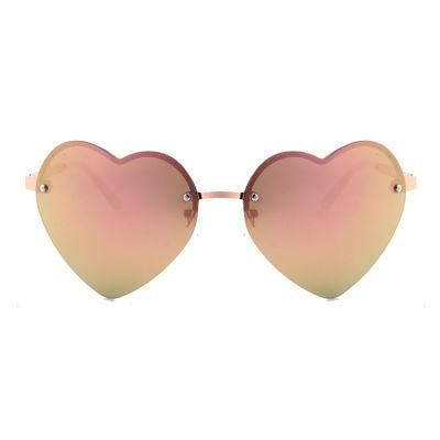 Rimless Heart Design Metal Pink Sunglass
