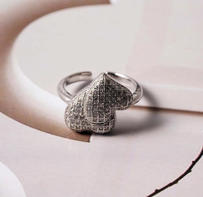 Explosive Double Heart Full Drill Fashionable Female Ring