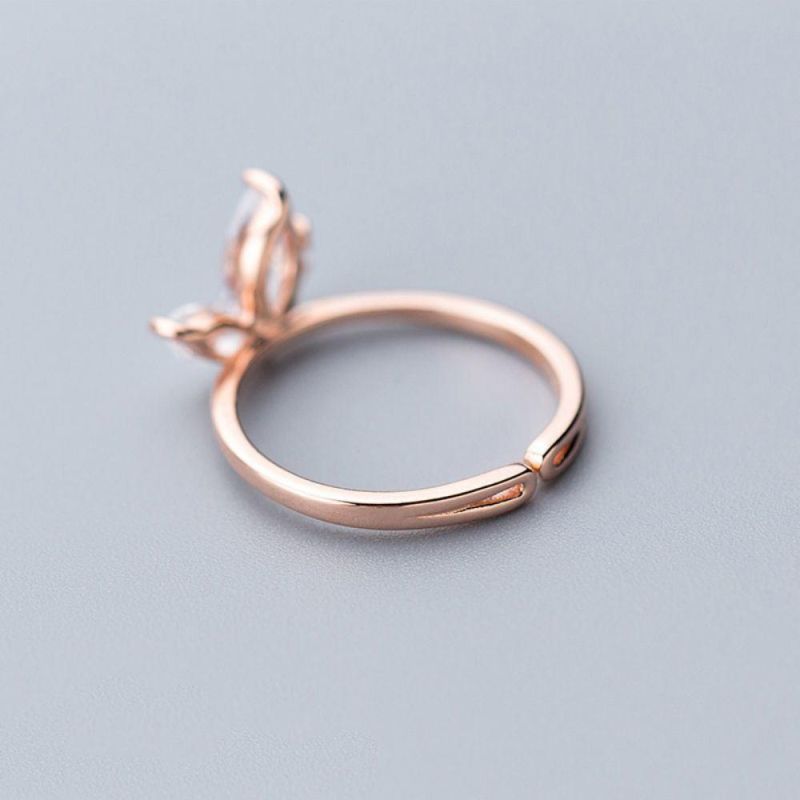 925 Sterling Silver Ring Cute Butterfly with Zircon Adjustable Ring for Women Anniversary Fashion Jewelry