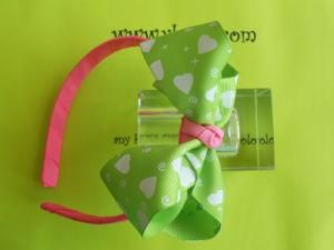 Ribbon Head Band with Green Hair Bows on The Top