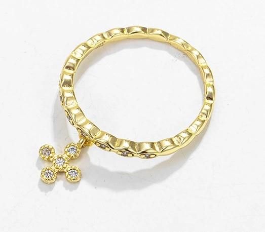 Fashion 14K Gold Color Cross Pendant Religion Style CZ Stone Wholesale Elegant Jewelry Rings for Women