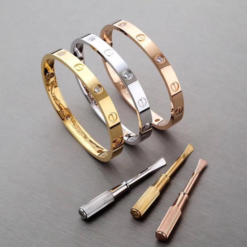 Jewelry 316 Stainless Steel Love Screwdriver Inlaid CZ Zircon Stone Bangle Bracelet Love Cross Design Bangles Bracelet