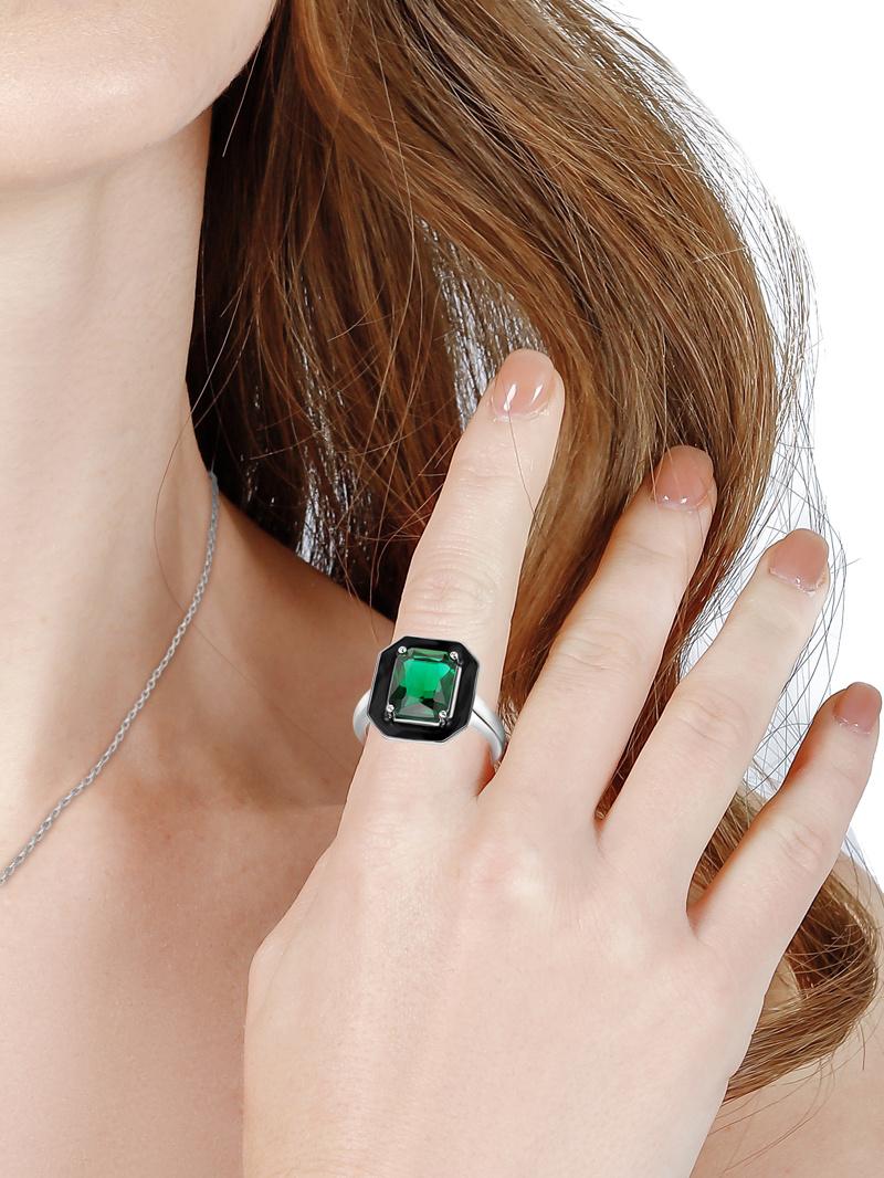 S925 Sterling Silver Rings Zircon Jewelry Wholesale Square Emerald Color Cubic Zirconia Stones Ring