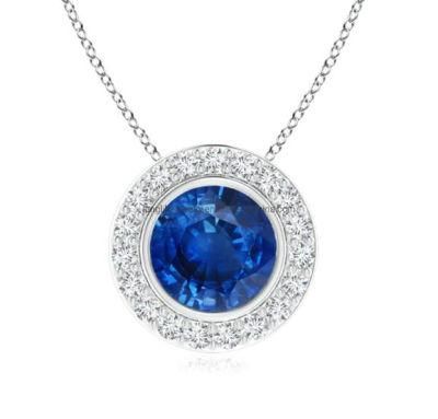 Round Bezel Halo Pendant in 925 Sterling Silver Jewelry