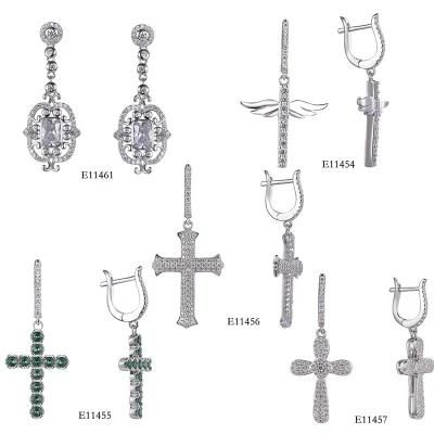 925 Silver CZ Wings Cross Earring with English Clasp