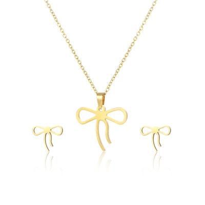 Manufacturer&prime; S Custom Fashion Jewelry Non Discoloration 14K 18K Gold Plated Stainless Steel Jewelry Set Bow Jewelry Set