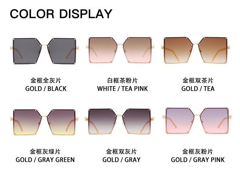 Fashion Glasses Frameless Trendy Net Red Sunglasses Female Square Big Frame Summer Travel Glasses Big Face Personality Hollow Sunglasses