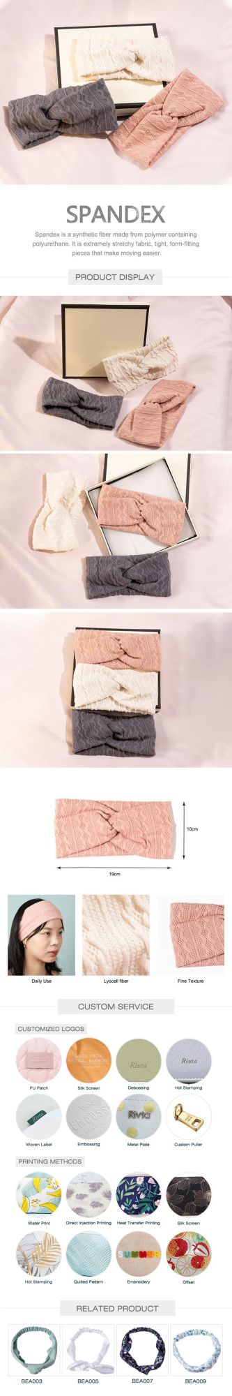 Pure Colour Women Cable Knitted Ribbed Hairband Headband Wide Winter Warm Headwrap with Box