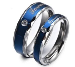 Blue Love Couple Rings Wedding Engagement Korean Jewelry, His and Hers Promise Ring Stainless Steel